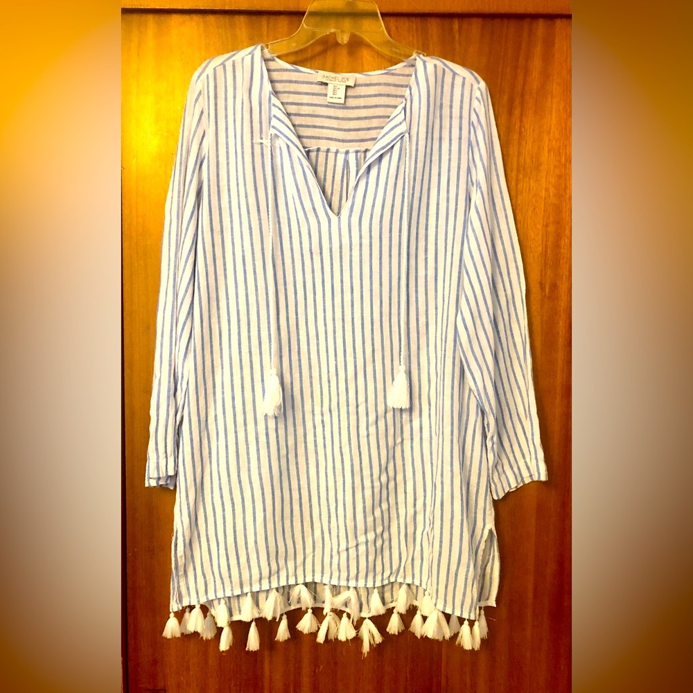 Pretty cotton gauzy tunic top with tassel fringe